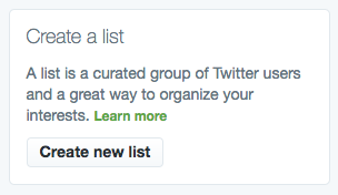 "Create a list" button on Twitter
