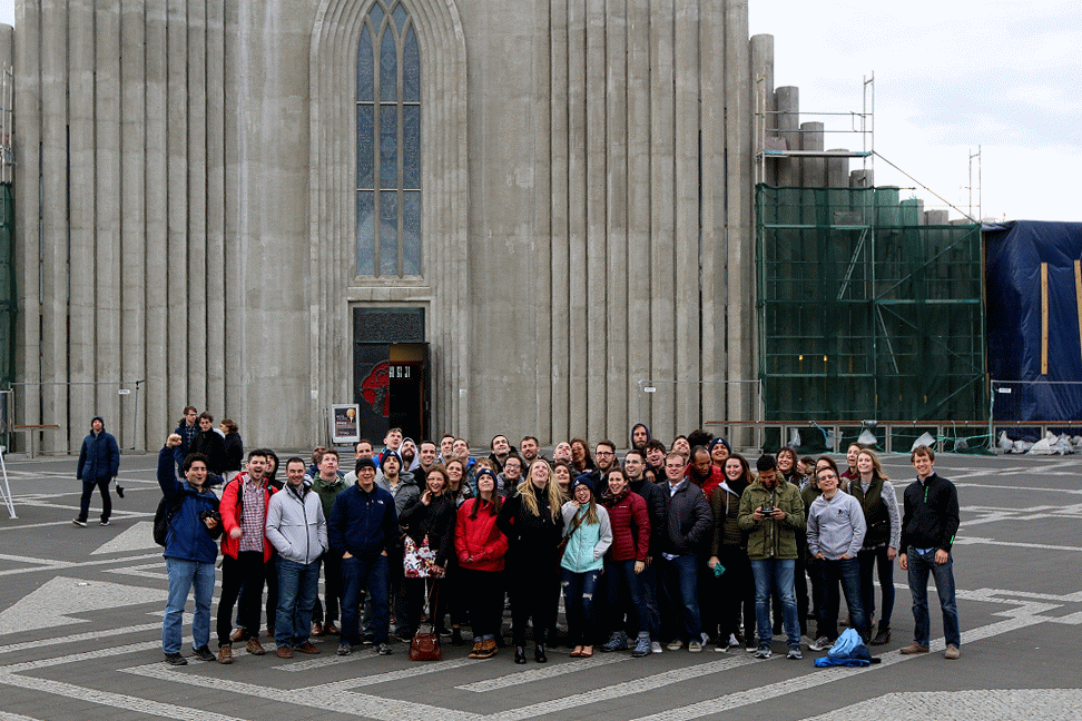 Parse.ly team poses for a drone photo in Iceland